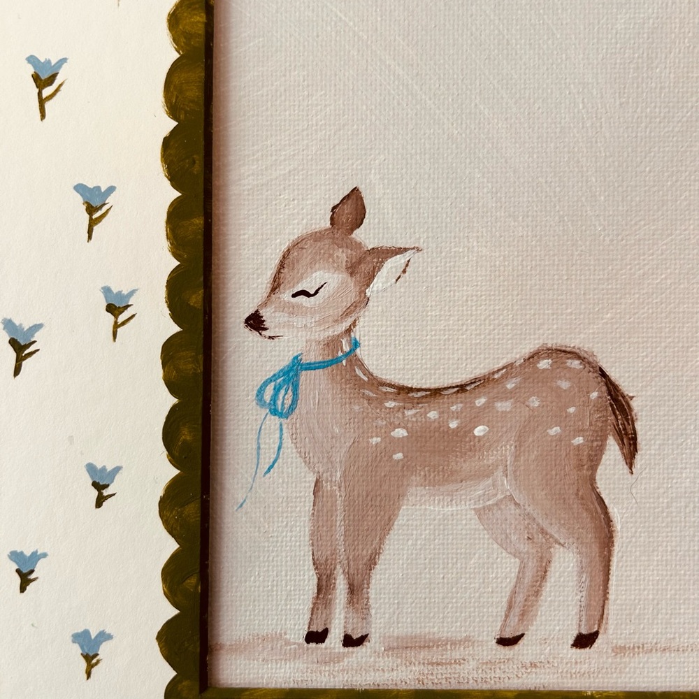 Charming Fawn Canvas Art with Blue Accents